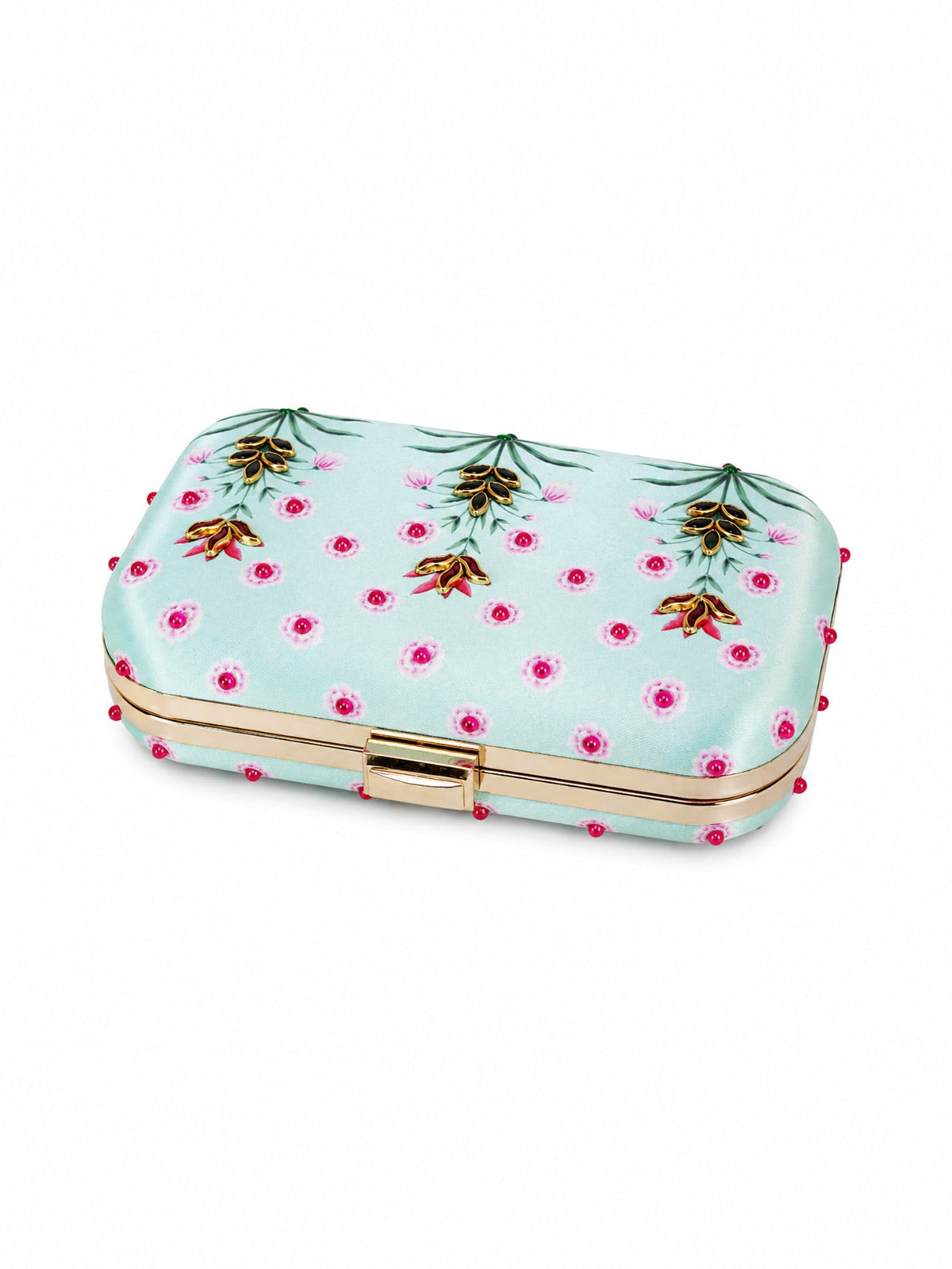 Mughal Painting Inspired Clutch Bag with Stone Embellishment
