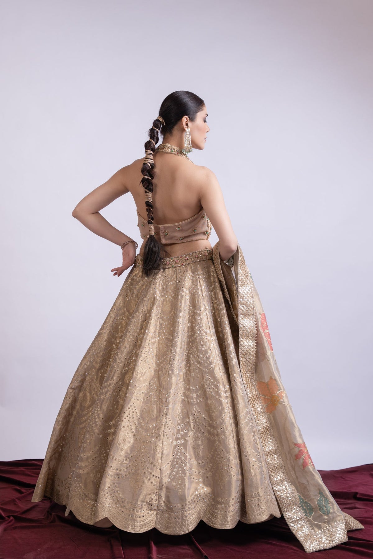 Golden Banarasi Embroidered Lehenga Set with Dupatta