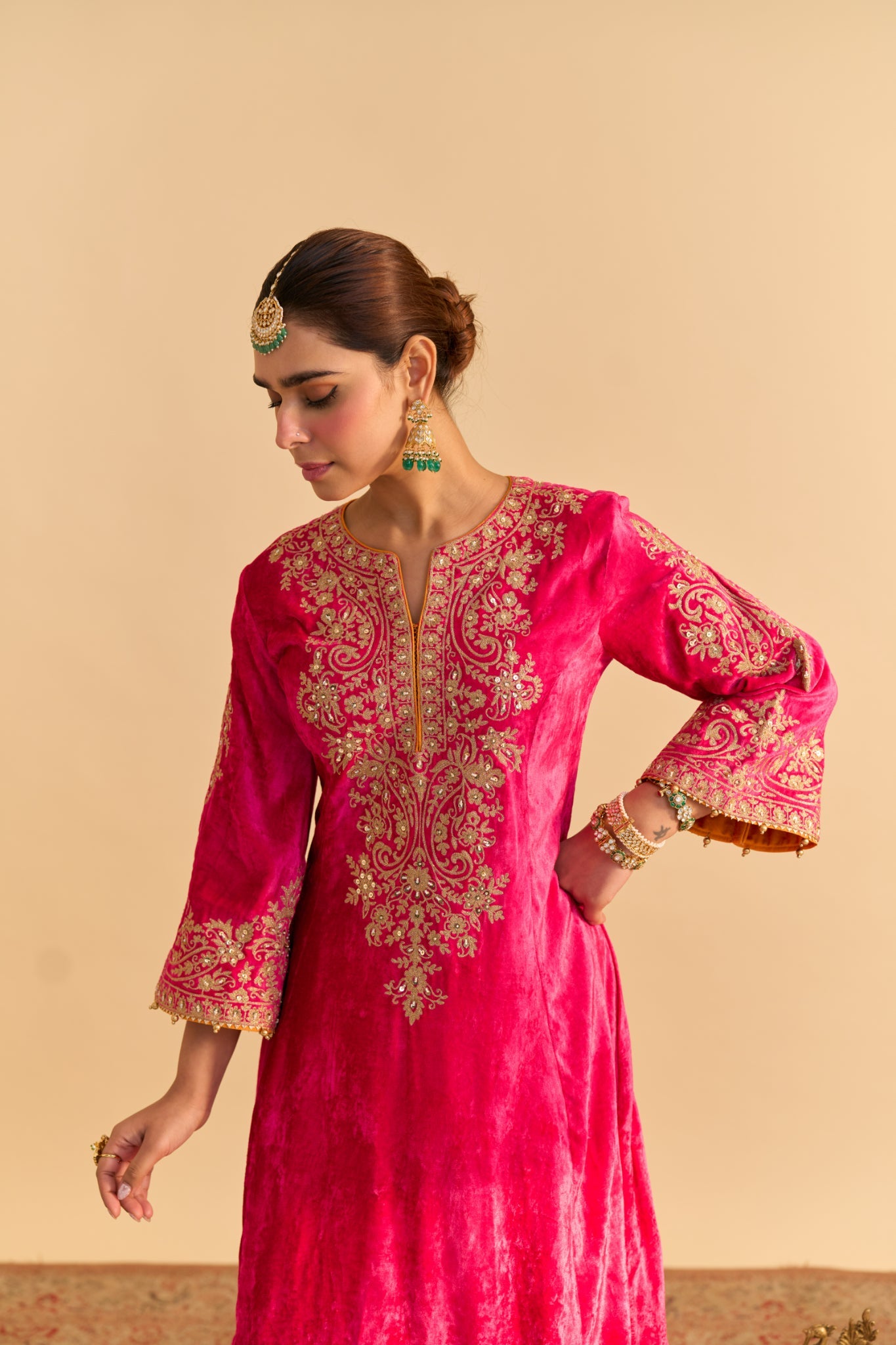 Eira - Hotpink A-line Kurta with Dhoti with Dupatta