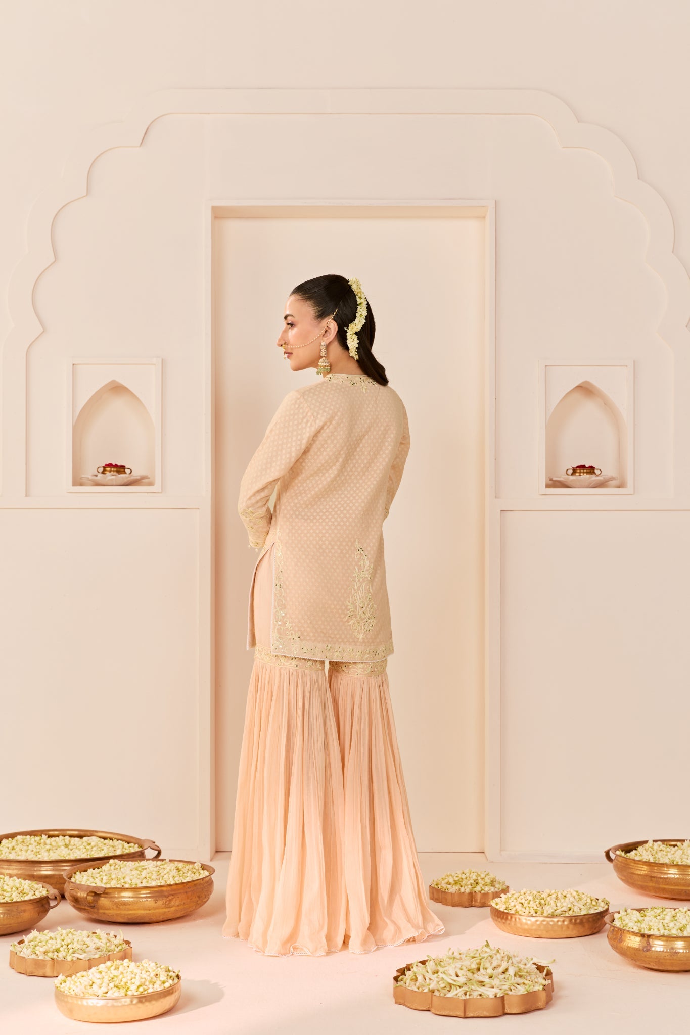 YASNEEN -DAISY IVORY SHORT KURTA WITH GARARA AND DUPATTA