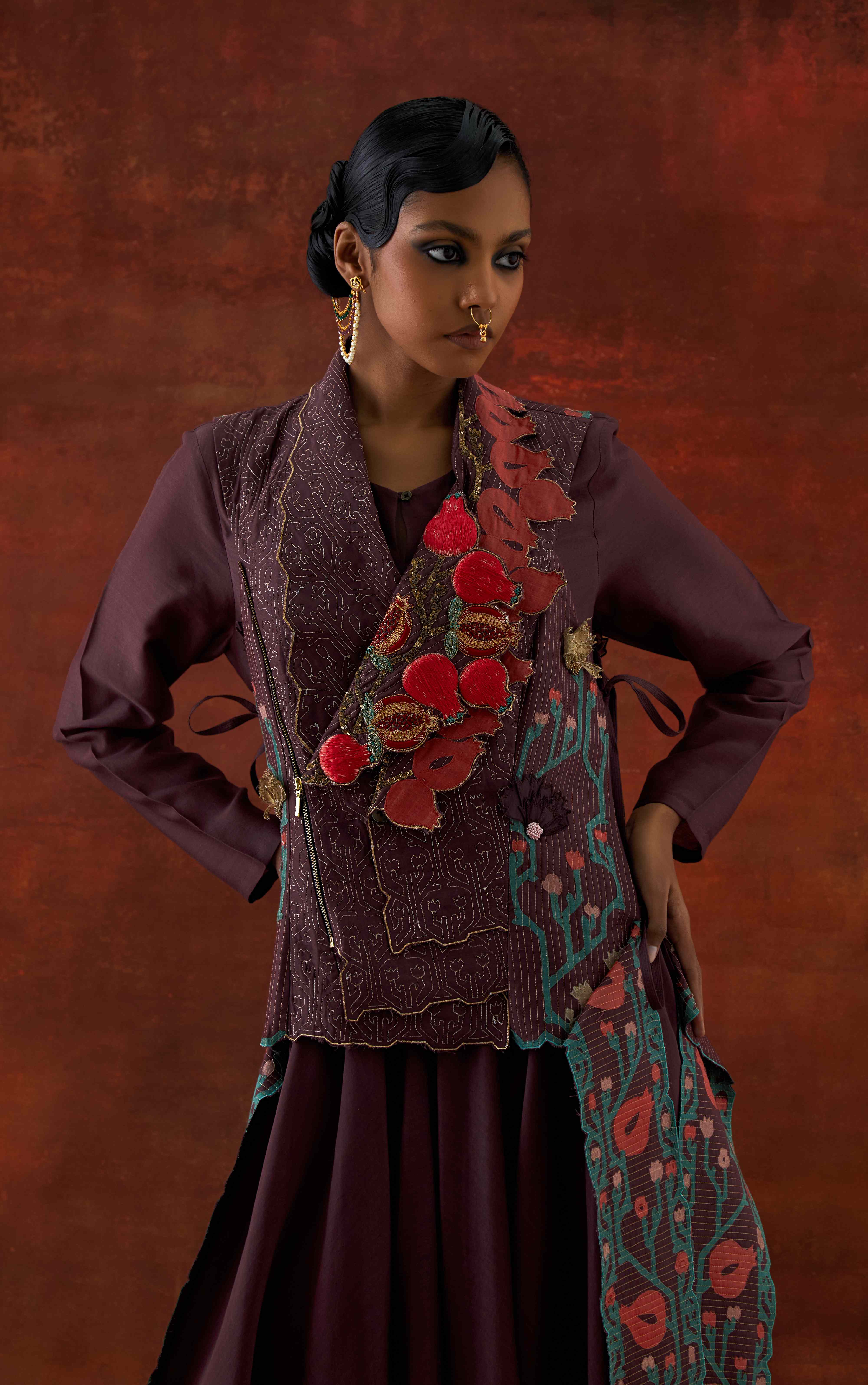 POMOGRANATE DOUBLE LAPEL JACKET WITH ANARKALI - image 5
