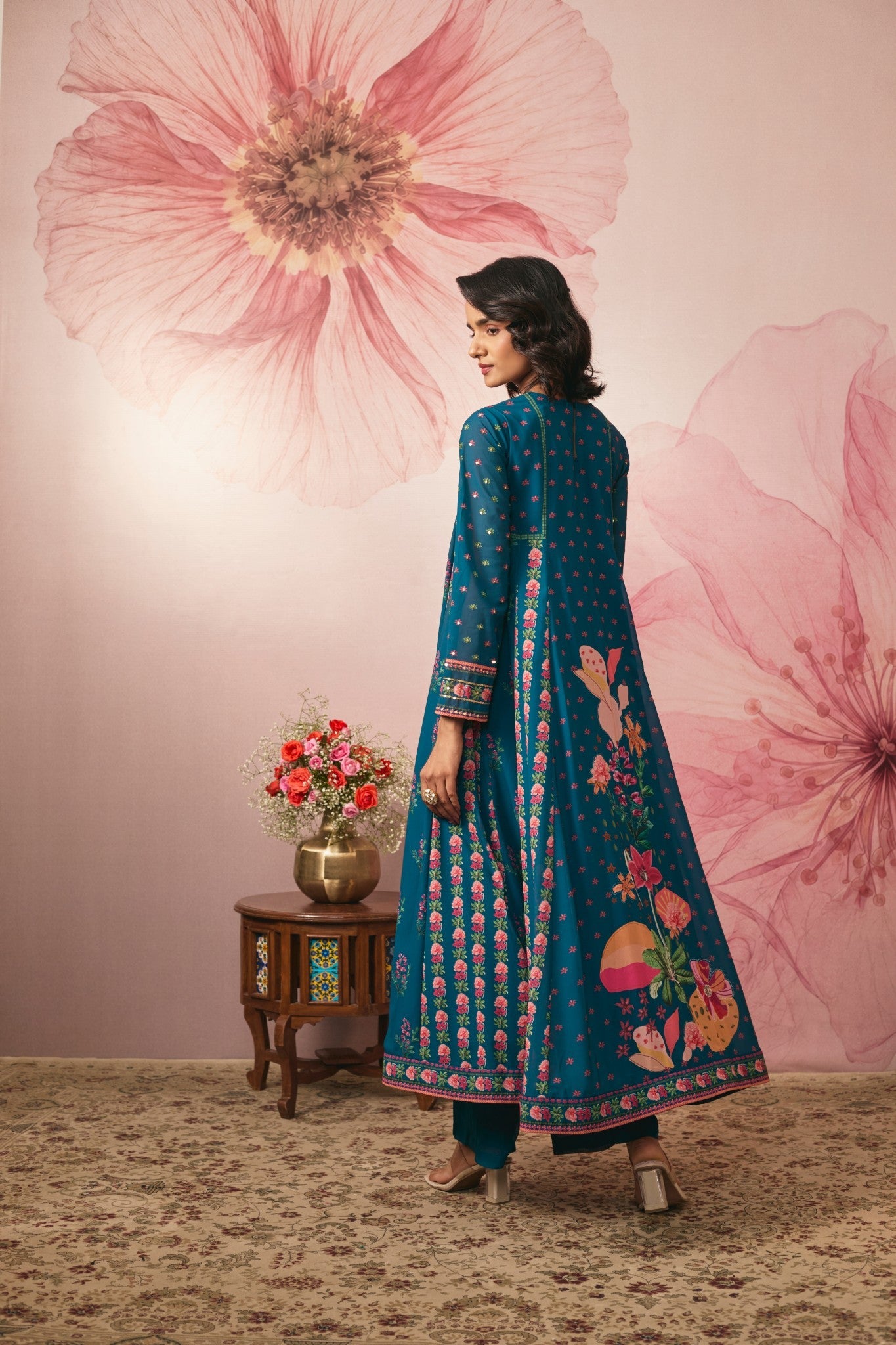 MIDNIGHT BLUE FLORAL PRINTED KURTA SET