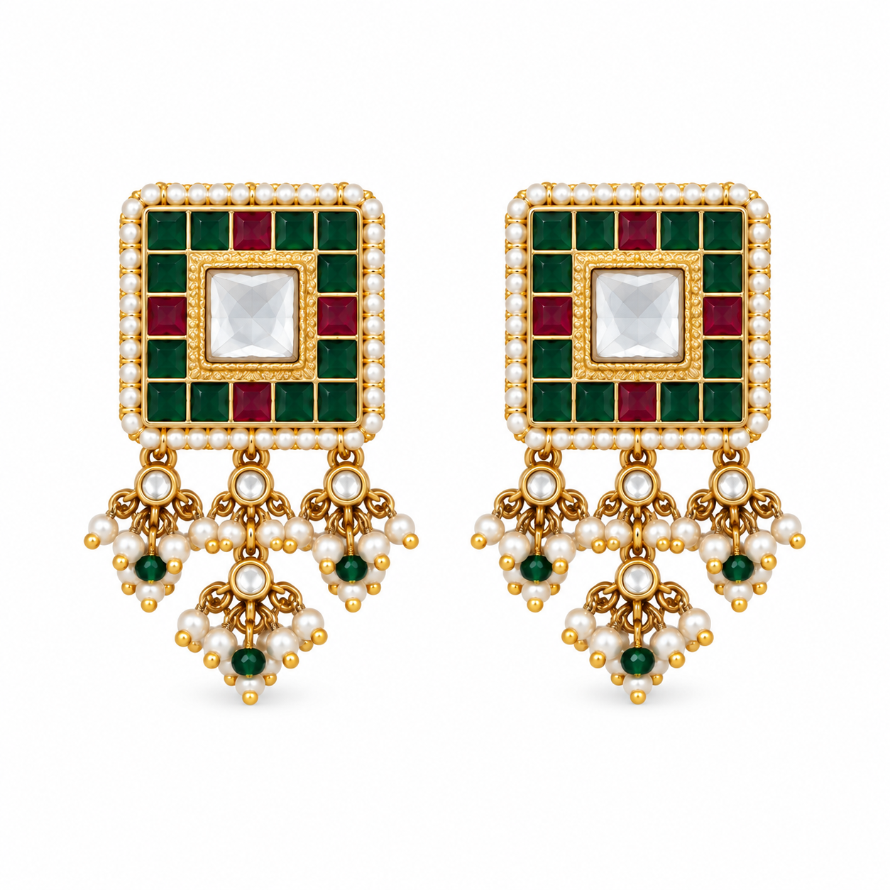 Green Beaded Square Choker Necklace Set