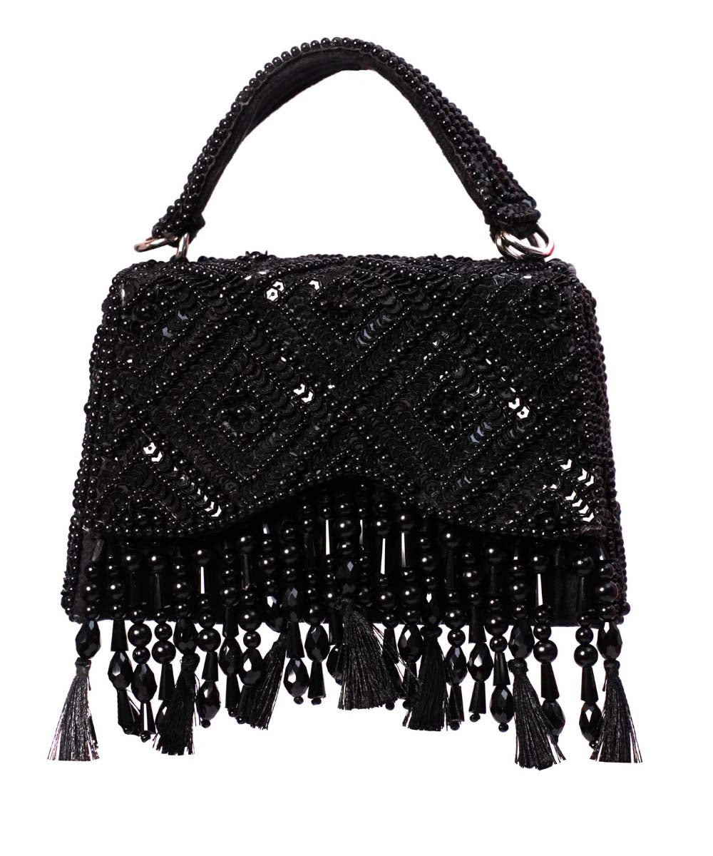 Elara Black Suede Embellished Box Bag