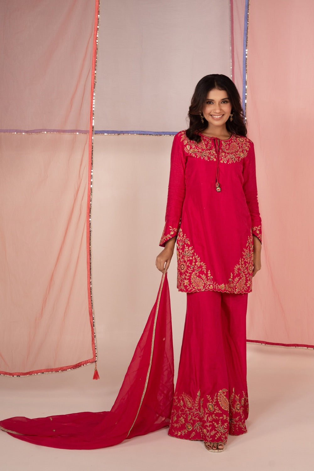 Dark pink satin silk salwar suit