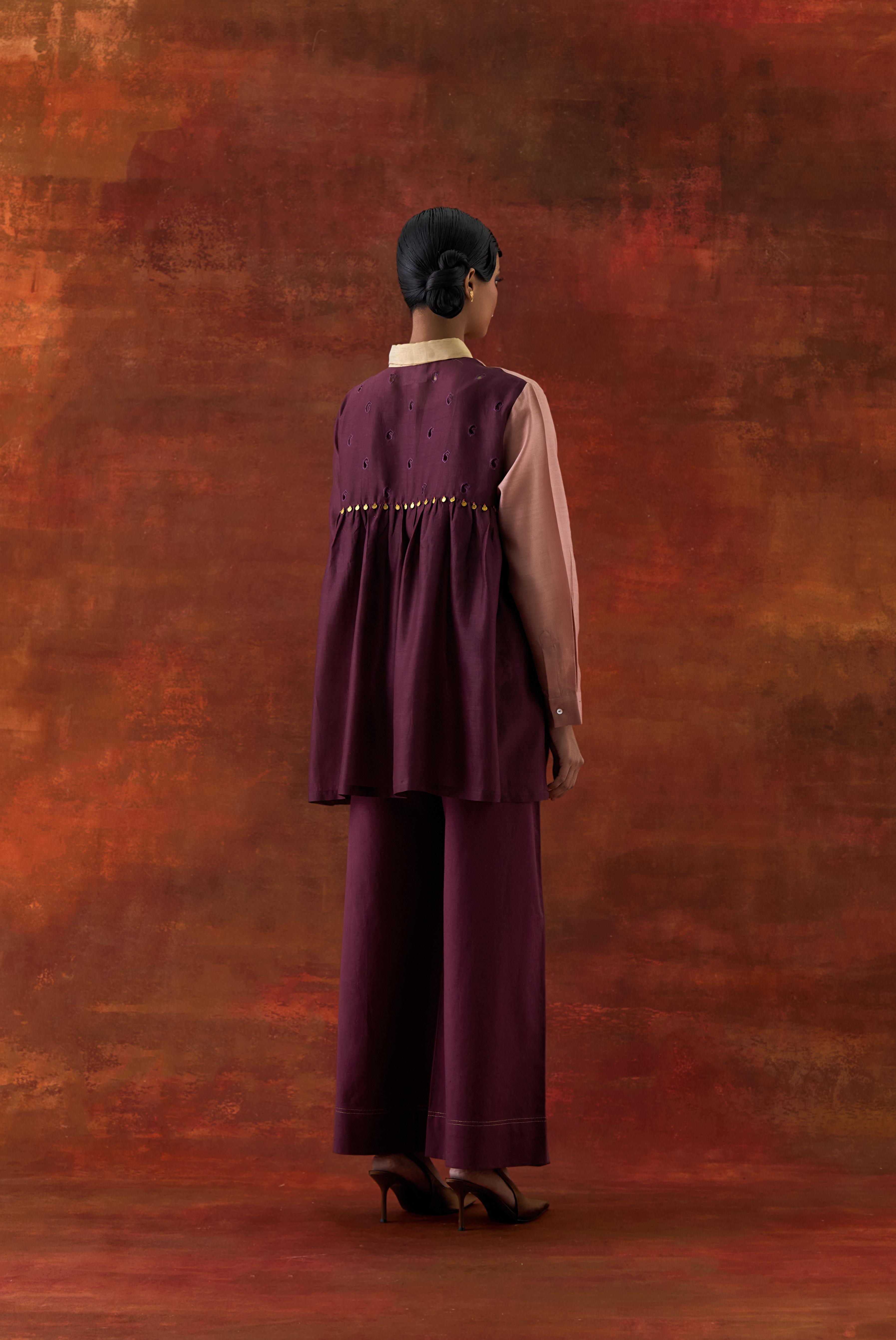 EMB TRI COLOR SHIRT WITH FLARED PANTS - image 5