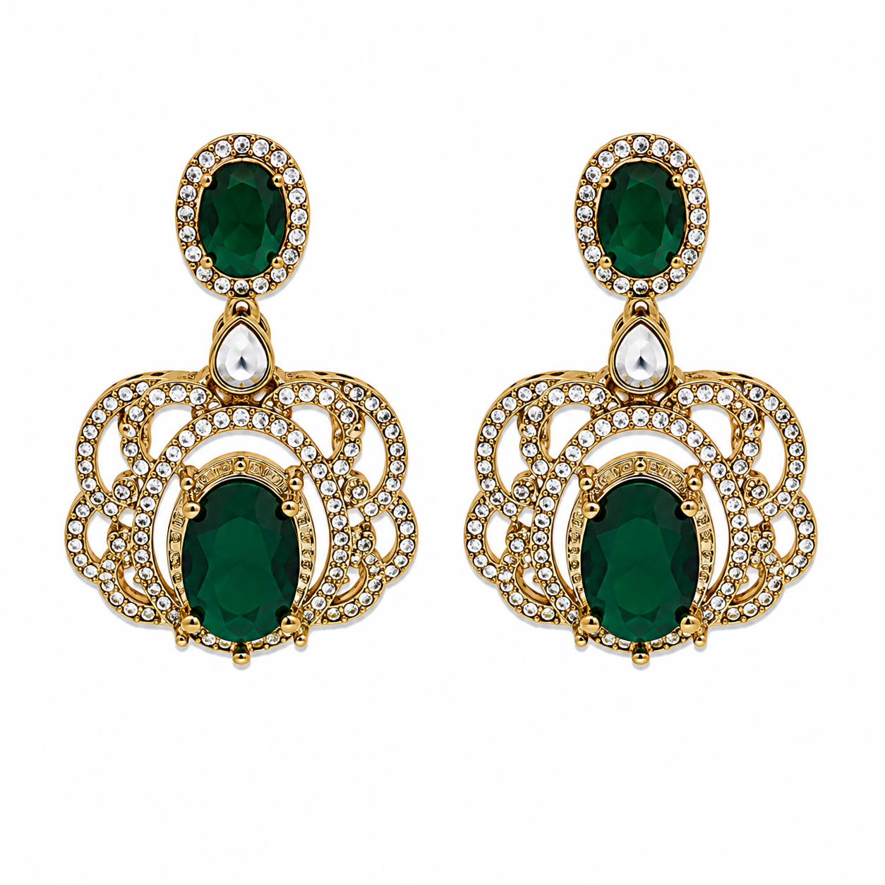 Emerald Green Moissanite Three-Layered Necklace Set