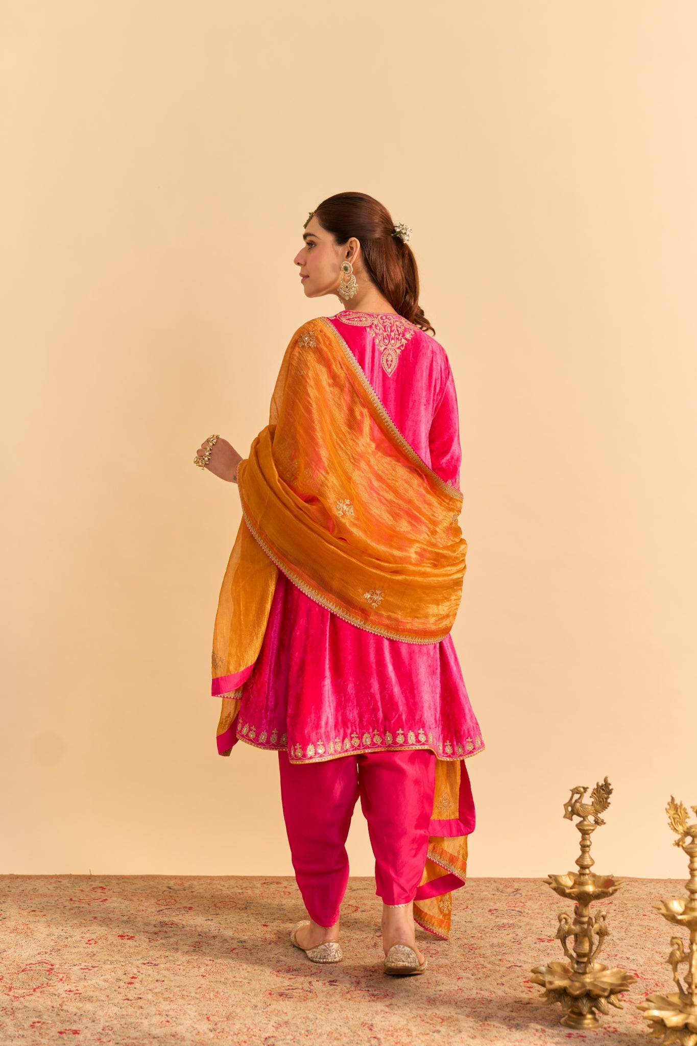 Amal - Hotpink A-line Kurta with Dhoti with Dupatta