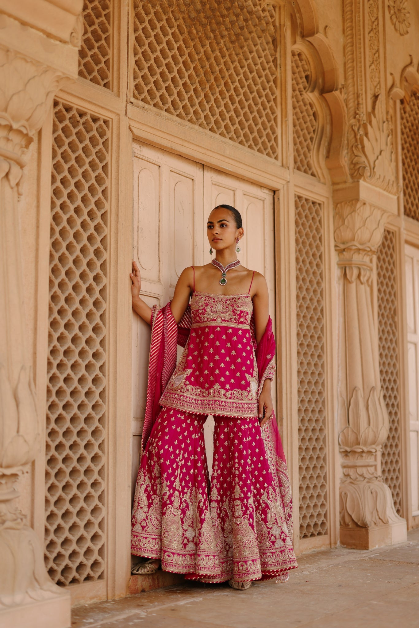 Nisbat - Hot Pink Kurta Set with Garara & Dupatta