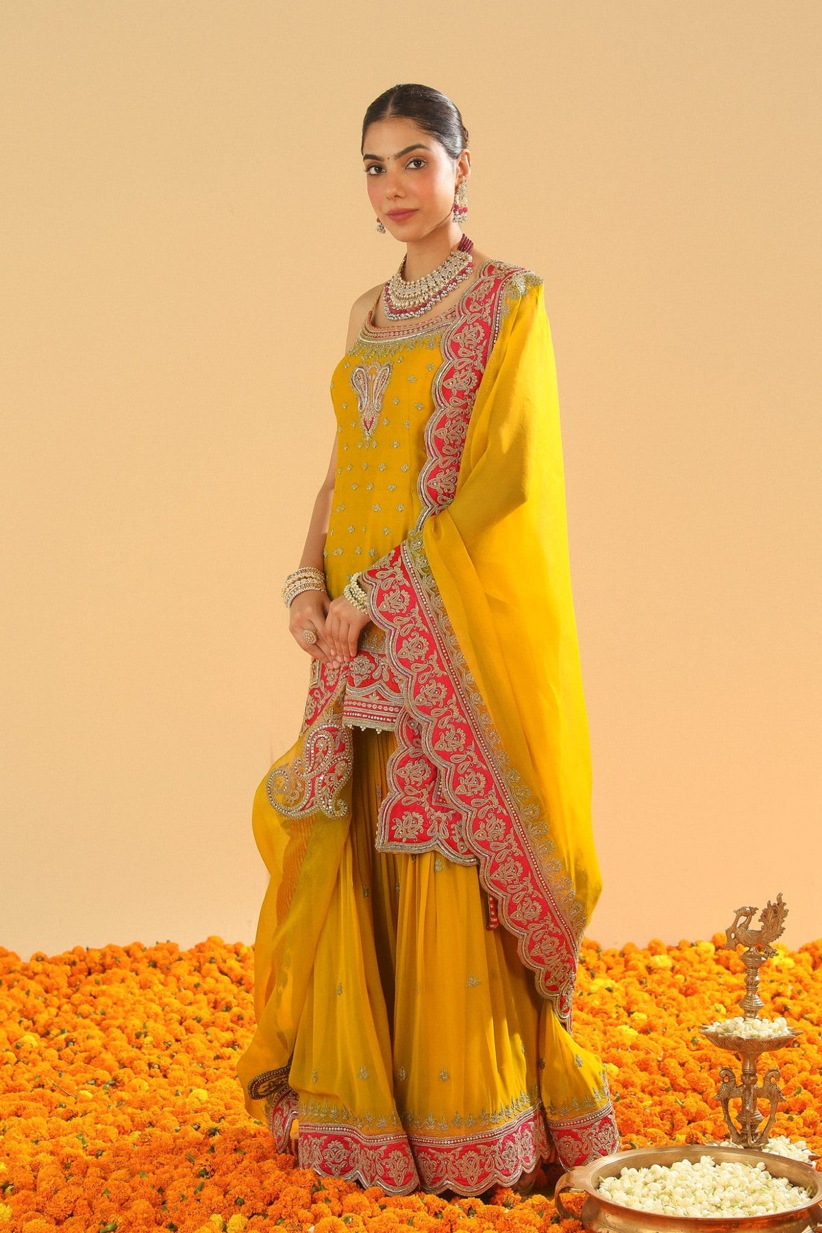 Mehan - Mustard Short Kurta with Garara and Dupatta