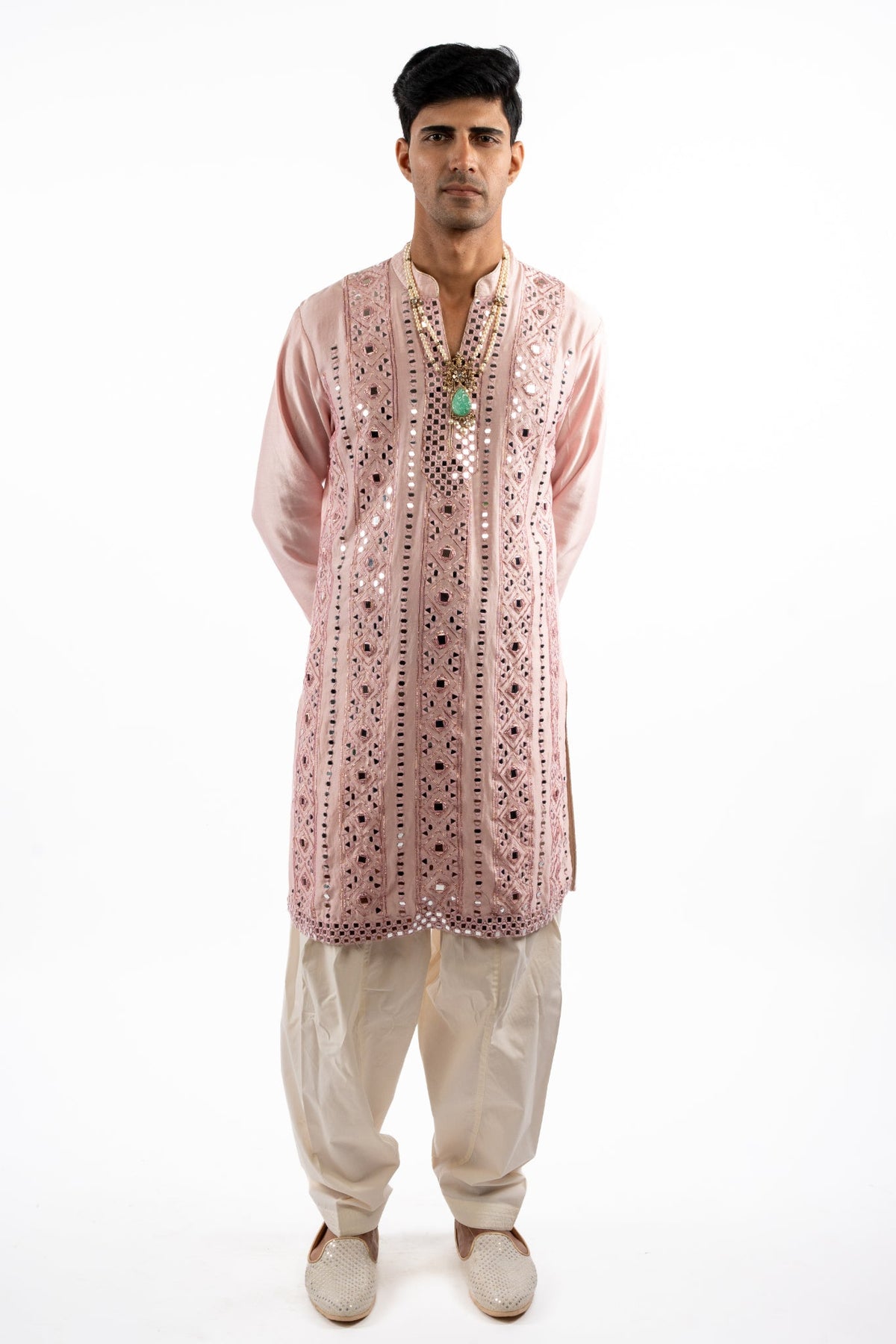 Blush Royale Mirrorwork Kurta Set for Men