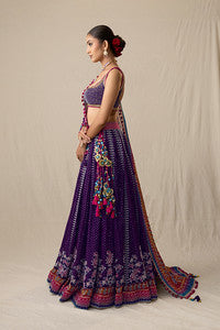 Purple mirror and pearl printed bandhej lehenga set