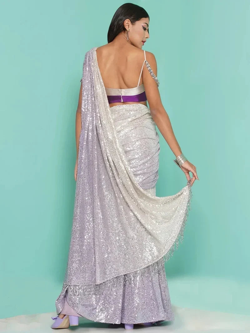 Ombre sequin Saree drape & stripe Blouse