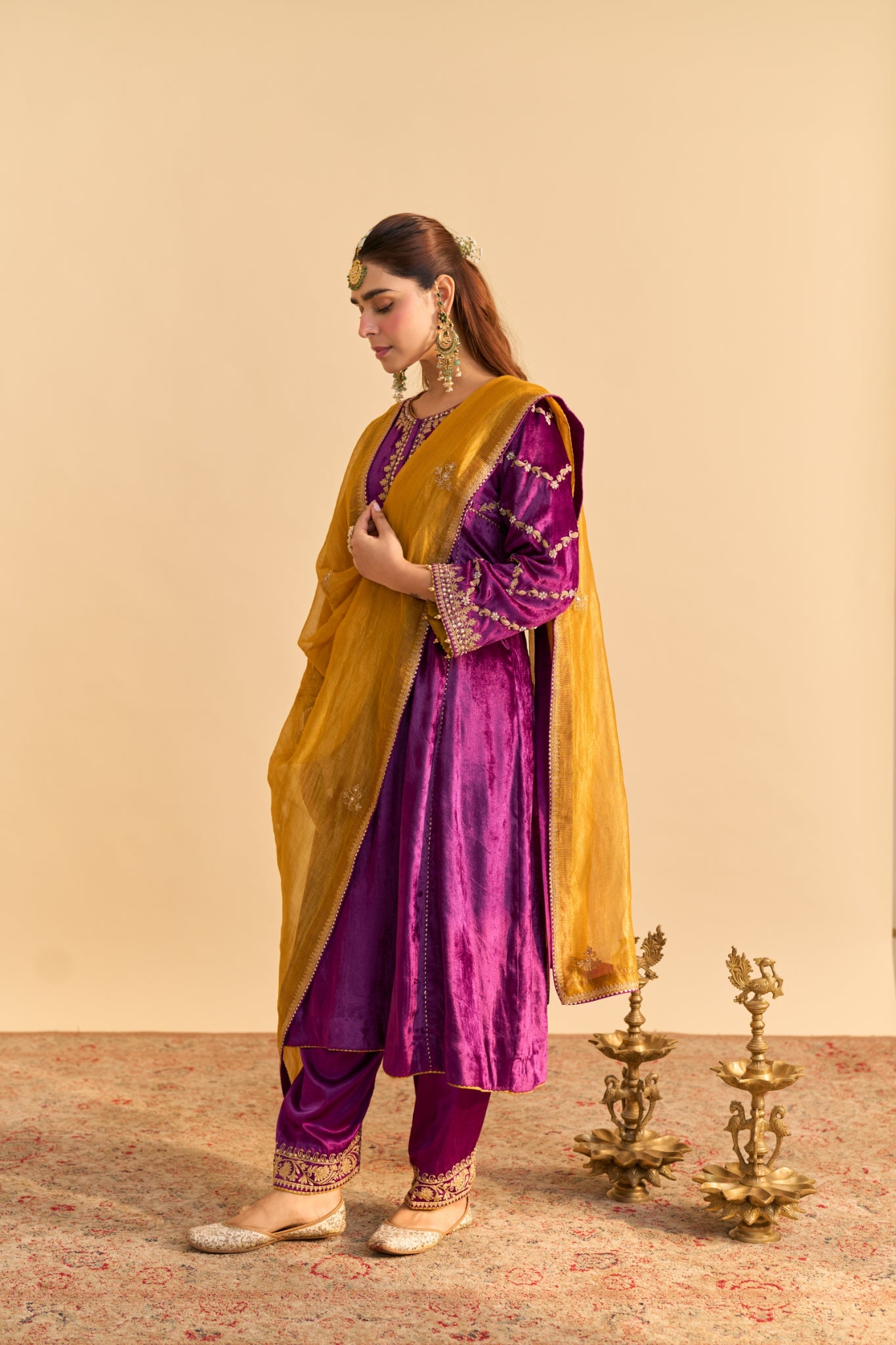 Azmiya - Deep Purple Chauga with Salwar and Dupatta