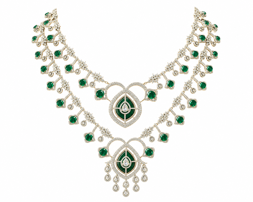 Emerald Layered Statement Necklace Set