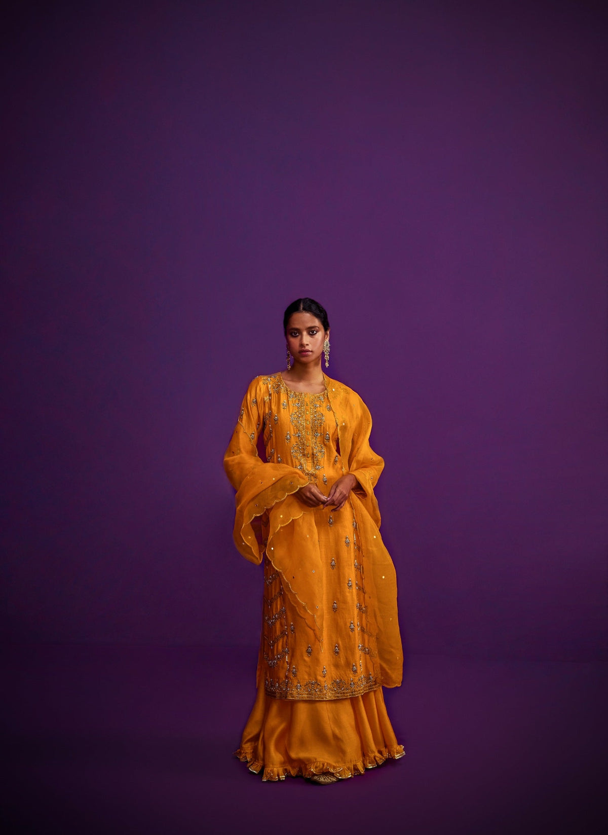 Heavily Embroidered Kurta Set With Sharara Pants