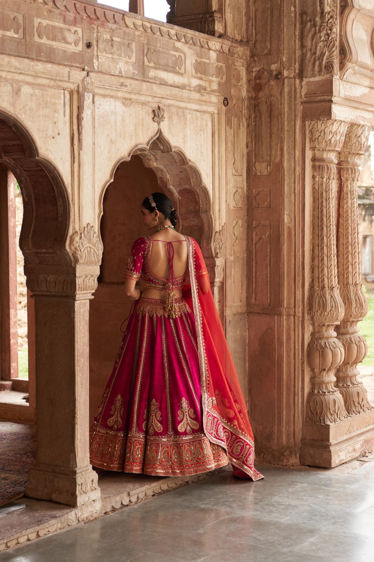 Hot Pink Raw Silk Lehenga with Kashmiri Tilla & Gota Work