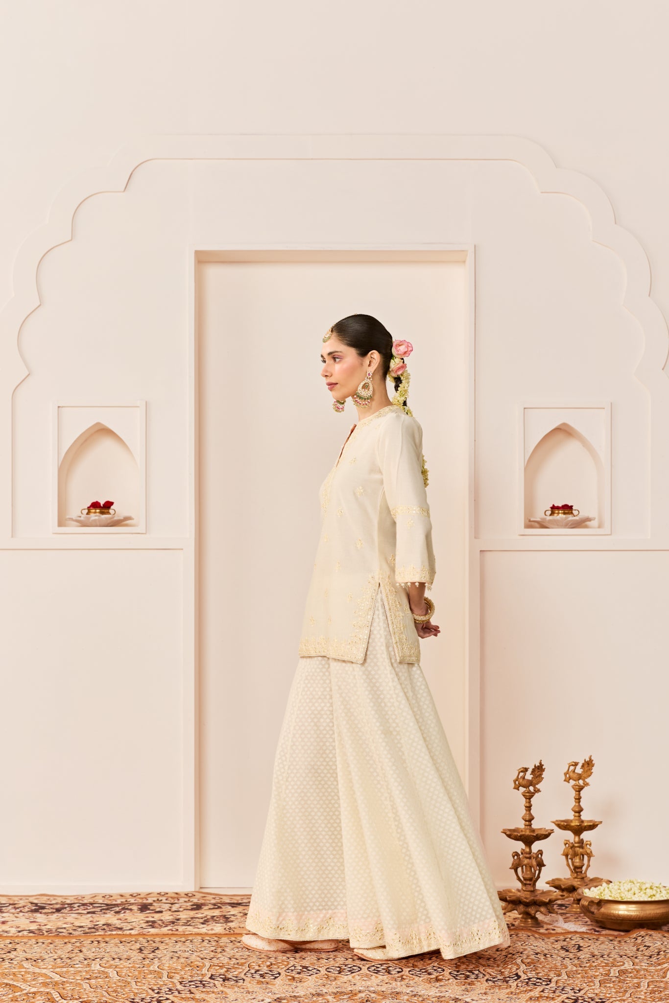 REHMA -DAISY IVORY SHORT KURTA WITH SHARARA AND DUPATTA