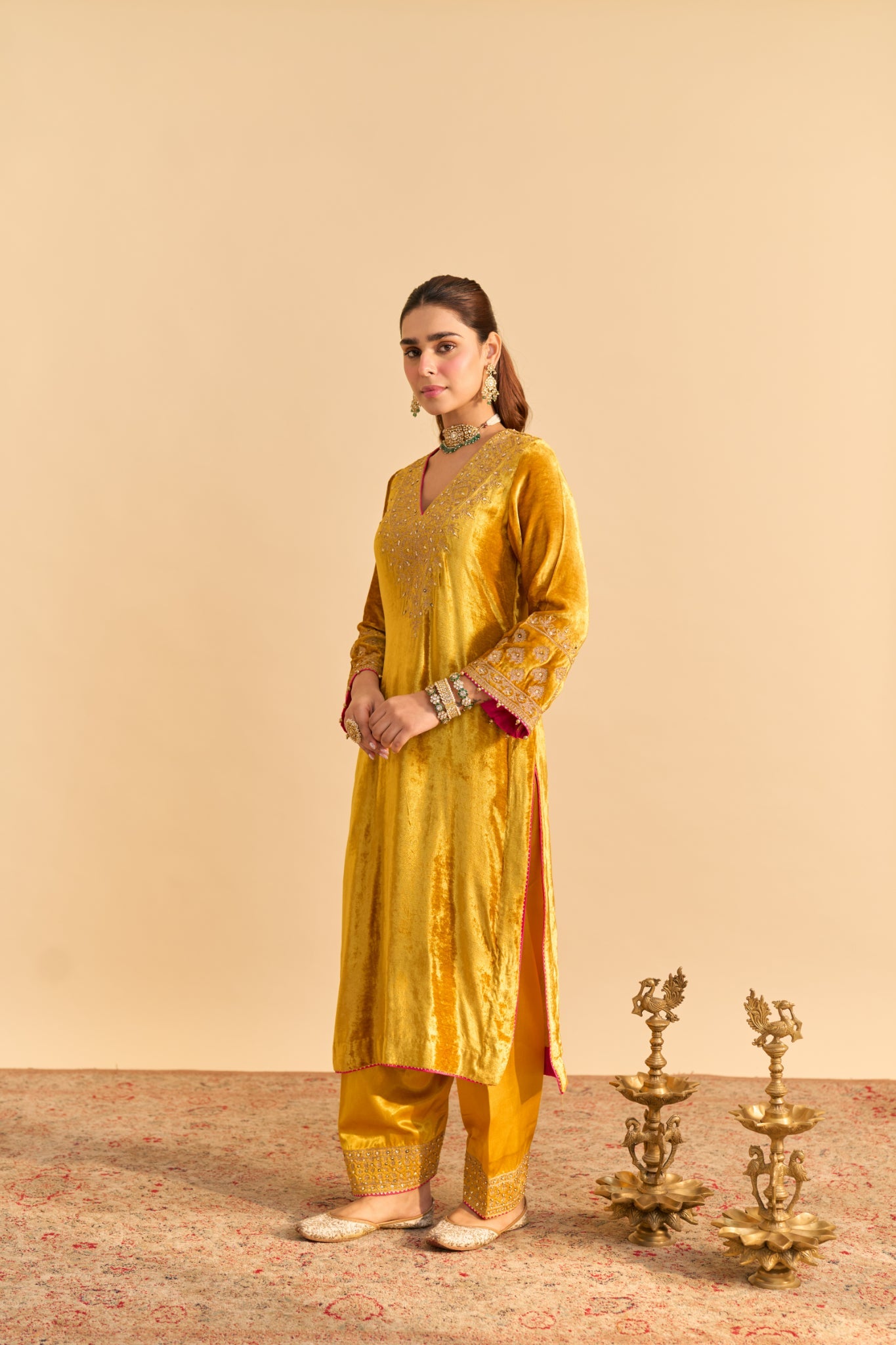 Aynaz - Mustard Kurta with Salwar and Dupatta