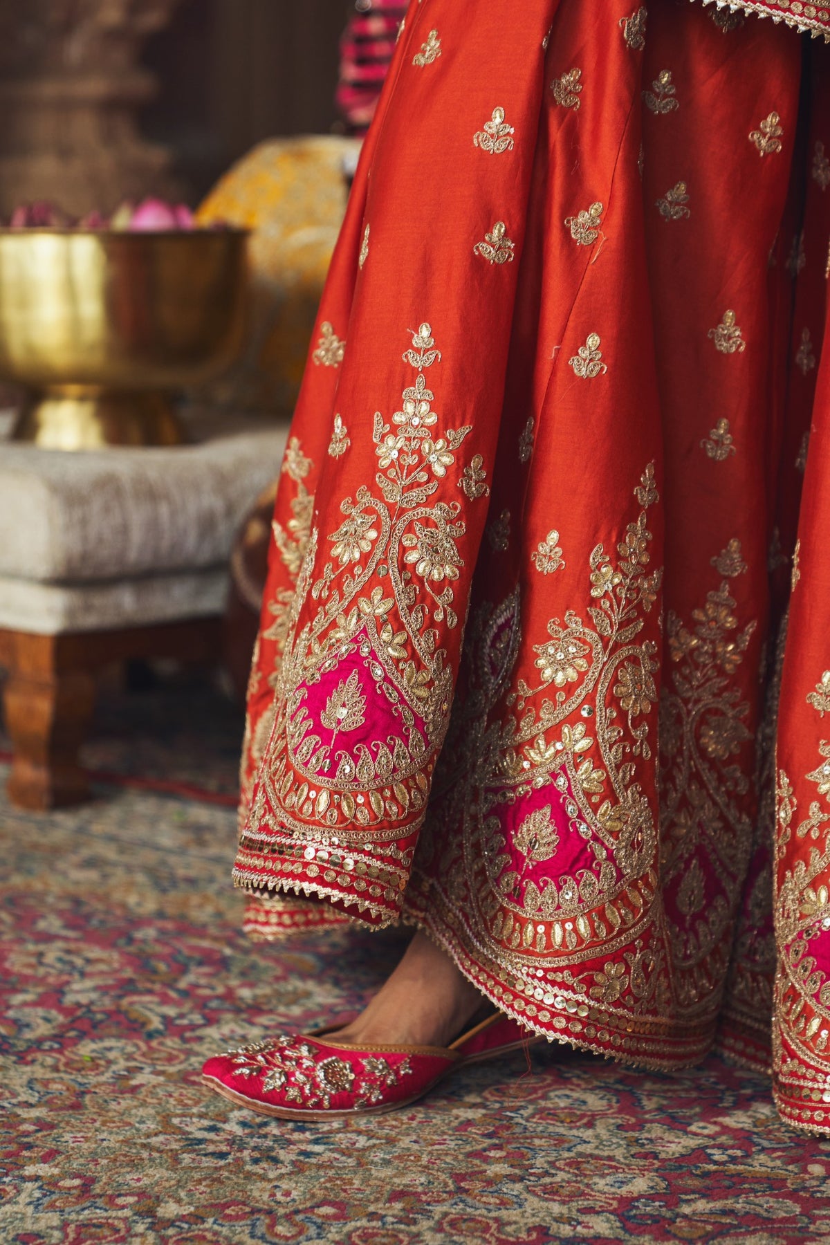 Burnt Orange Banarasi Short Kurta Sharara Set with Dupatta