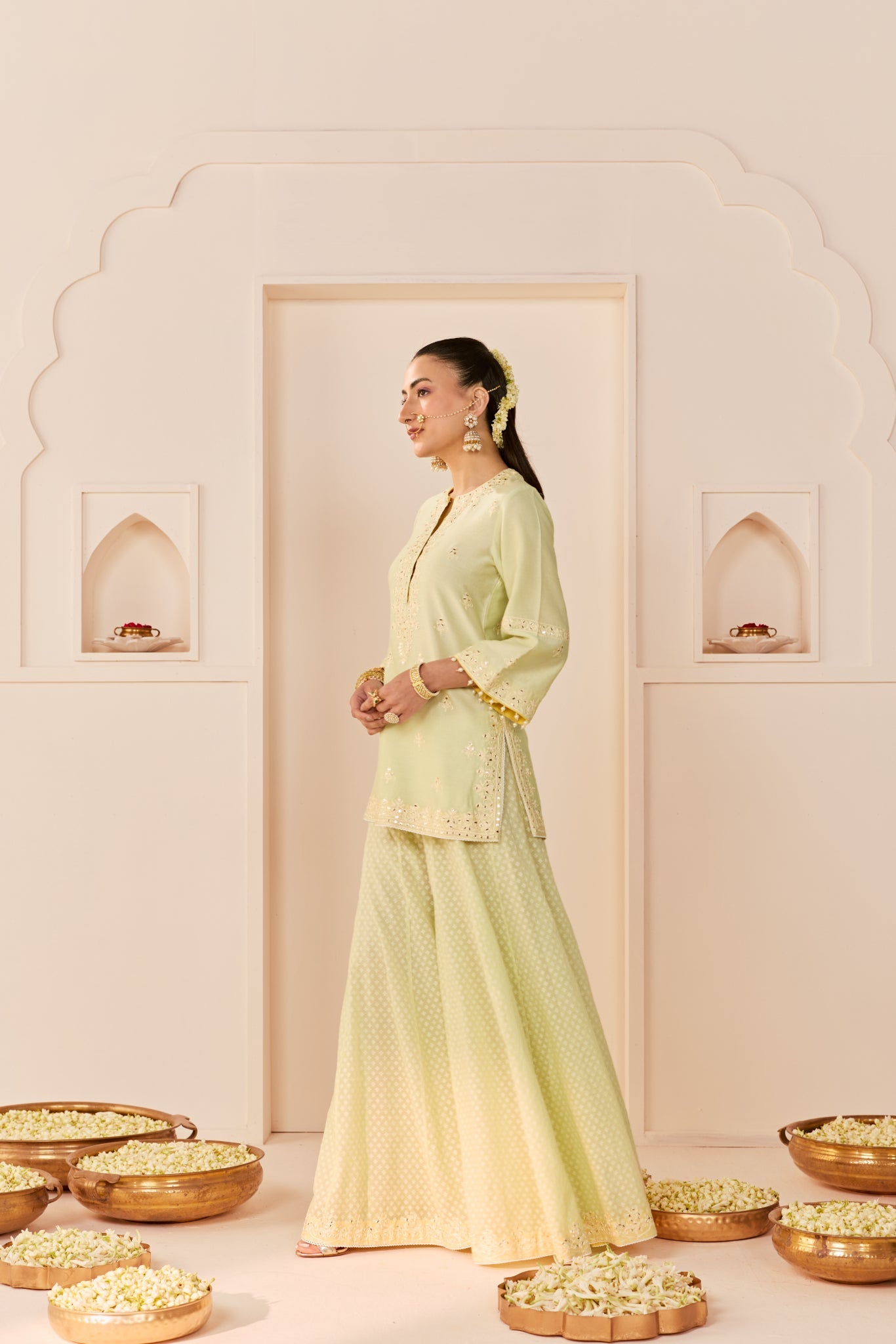 REHMA - MINT GREEN SHORT KURTA WITH SHARARA AND DUPATTA