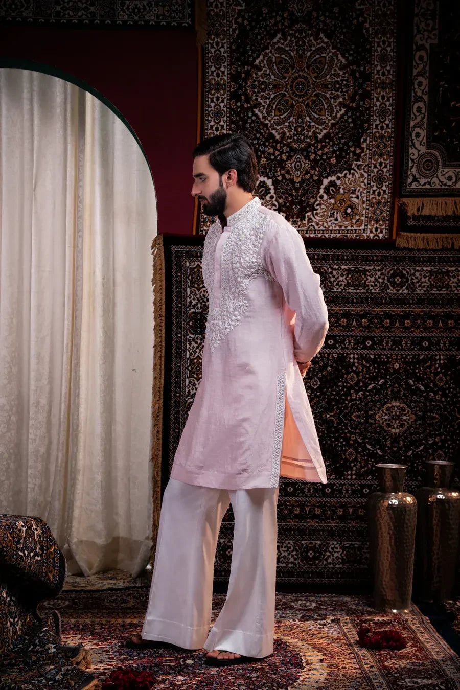 Blush Royale Embroidered Linen Silk Kurta