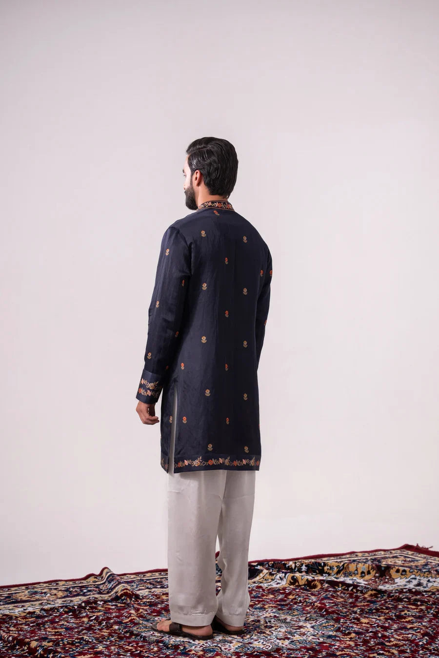 Sapphire Veil Embroidered Linen Silk Kurta