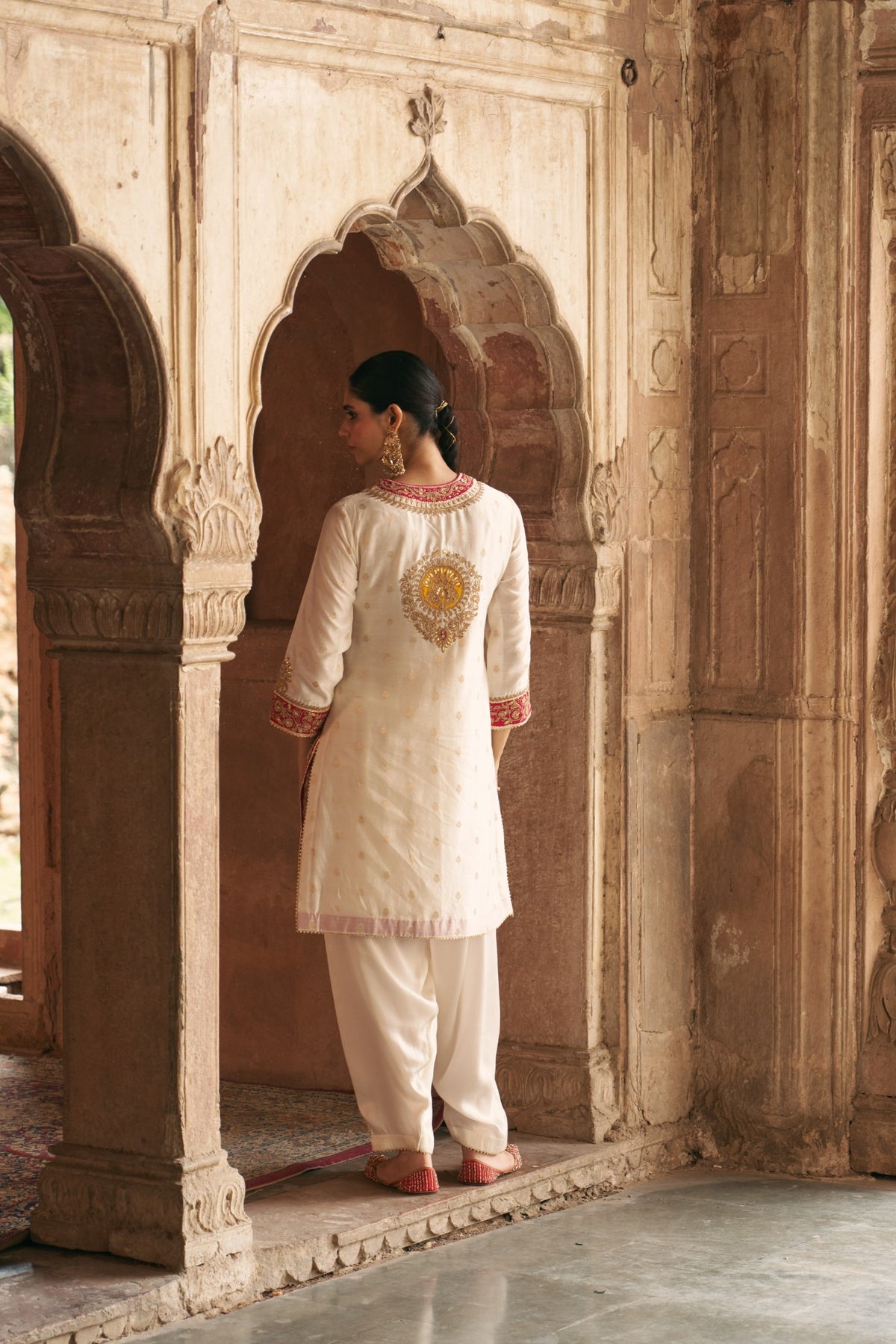 Daisy Ivory Silk Chanderi Kurta with Salwar for Festive Wear
