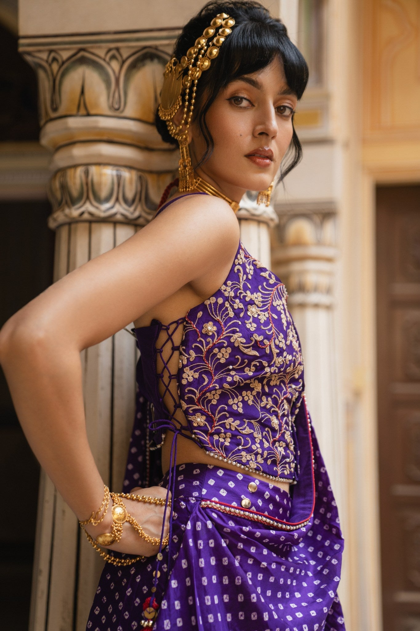 Corset bandhni saree