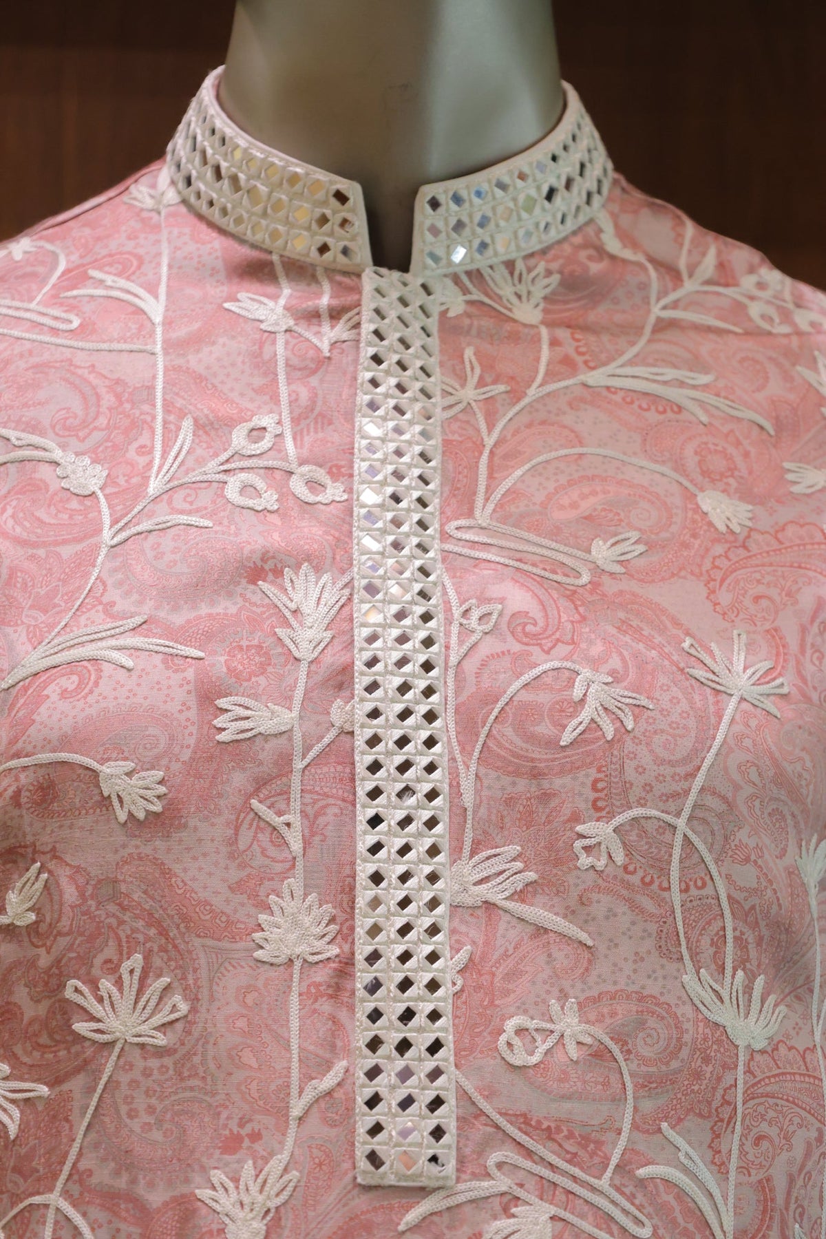 Blush Pink Floral Linen Satin Kurta
