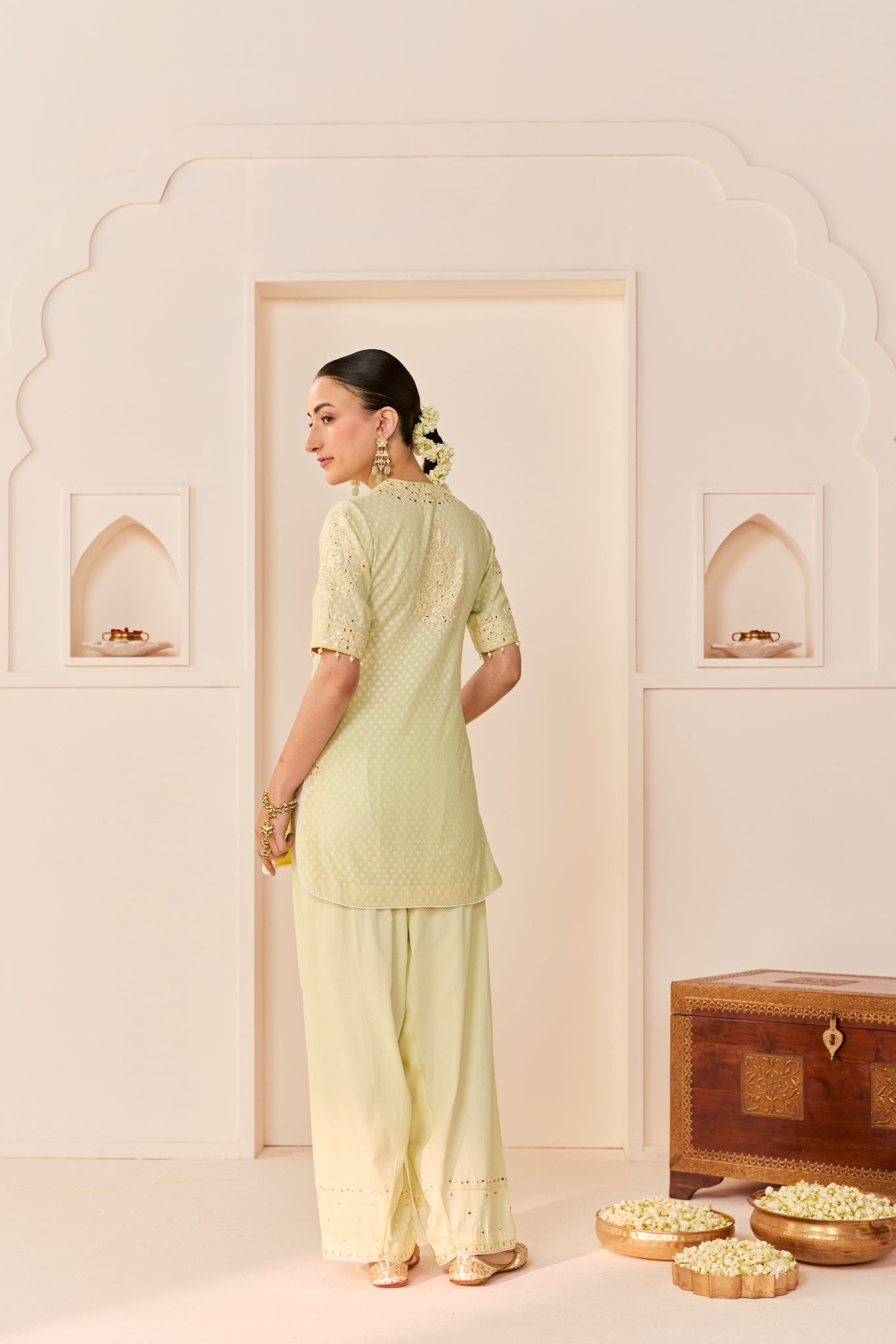 MIRAL - MINT GREEN SHORT KURTA WITH FARSI SALWAR AND DUPATTA