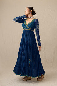 Regal blue printed bandhej Anarkali set