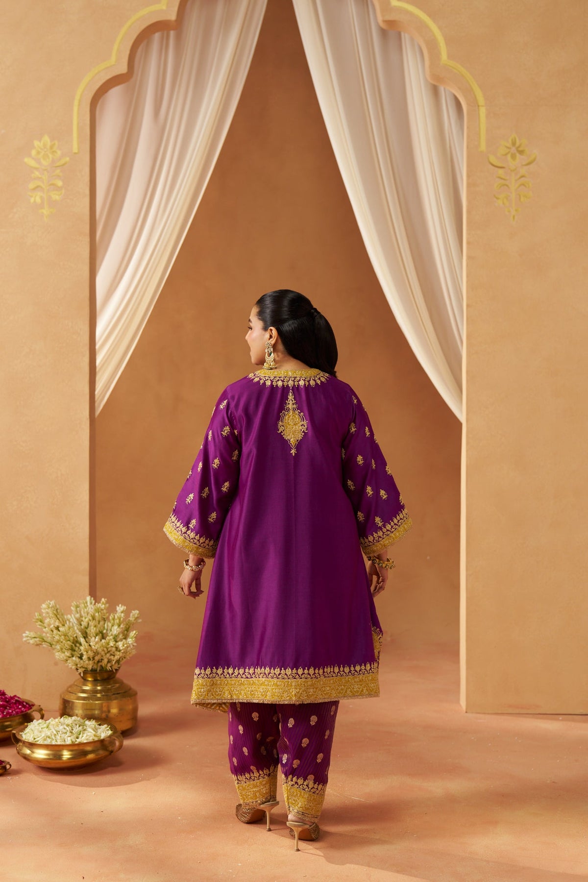 Zeenal Deep Purple A-Line Kaaftan with Salwar with Dupatta