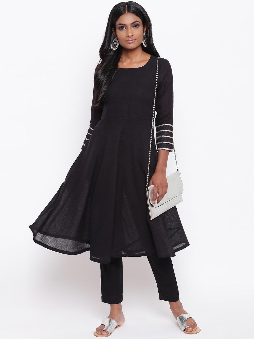 Pure Cotton Black Gota Sleeve Kurta Set - trueBrowns