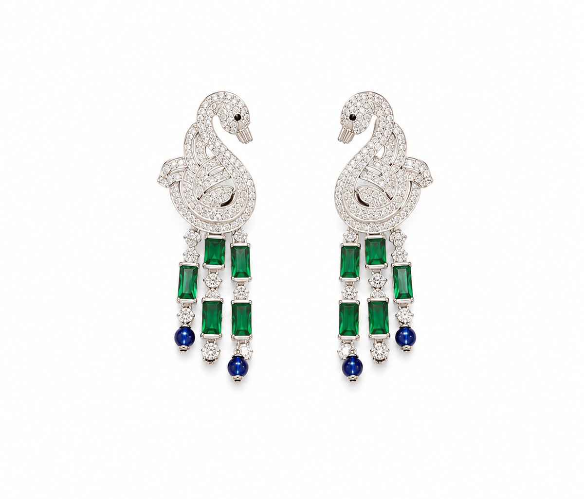 Emerald Sapphire Swan Diamond Statement Necklace Set