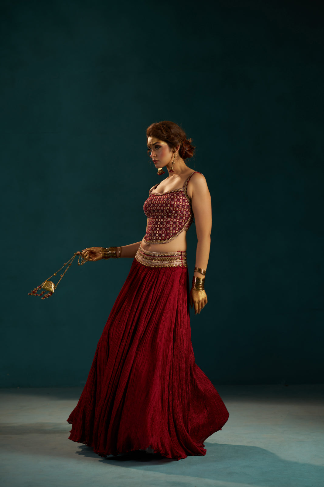 Maroon Crush Lehenga with Hand-Embellished Modal Satin Corset.