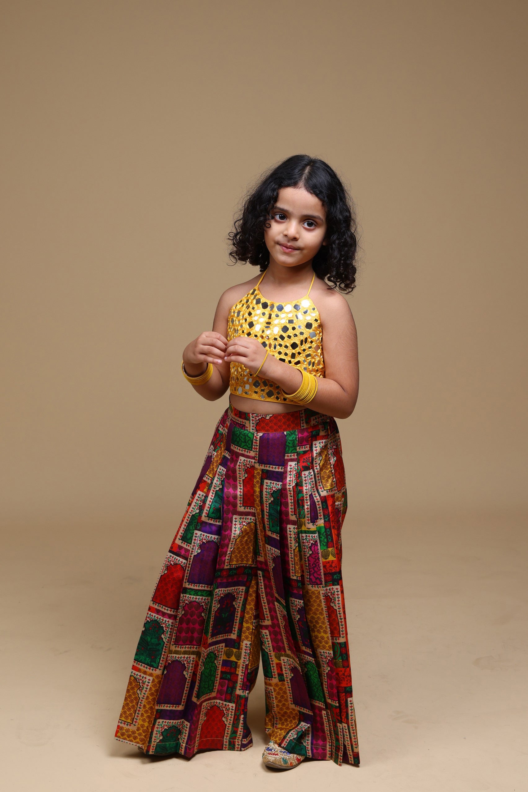 Hand embrodiered halter top with Pleated Pant