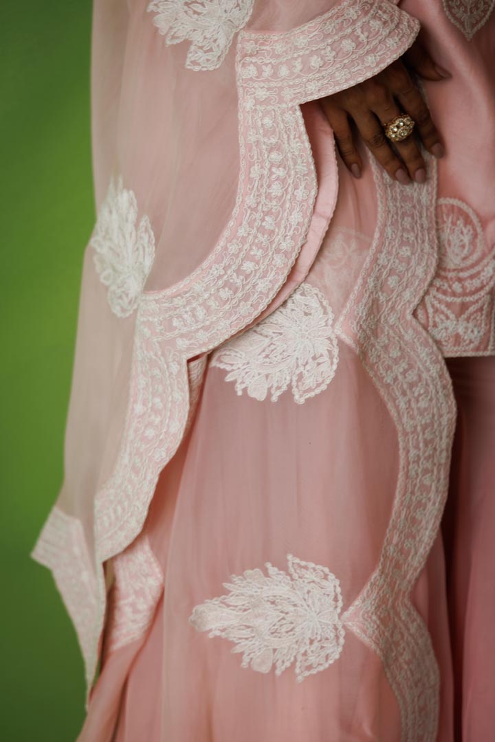 Baby pink flared sharara set