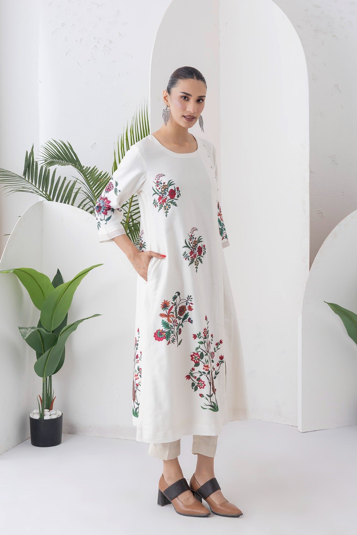 Ivory Silk Chanderi Floral Boota Printed Dress Set (2 PCS)