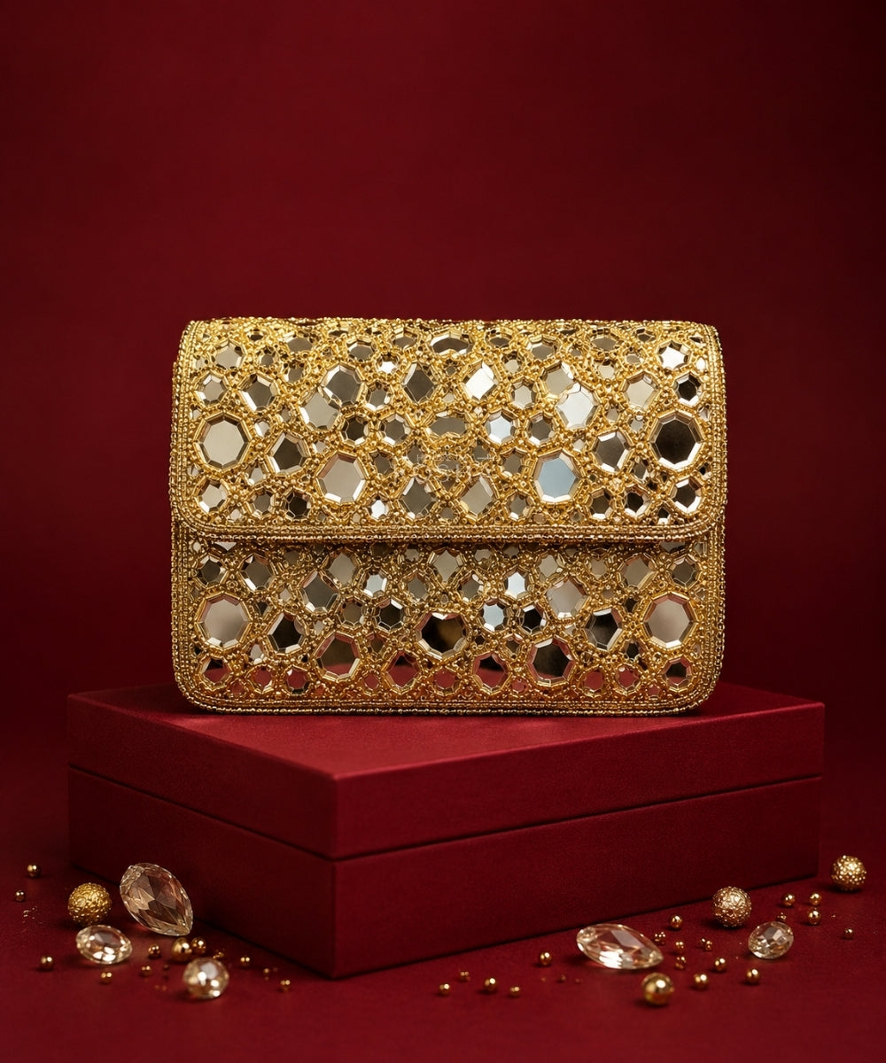 Ira Gold Mirrorwork Embellished Mini Bag