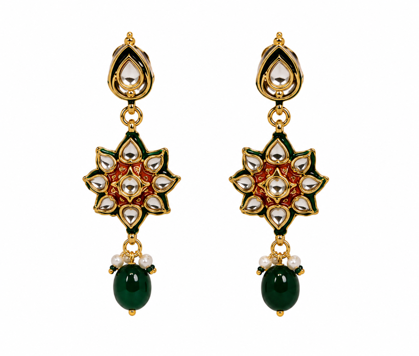 Layered Kundan & Emerald Beaded Necklace Set
