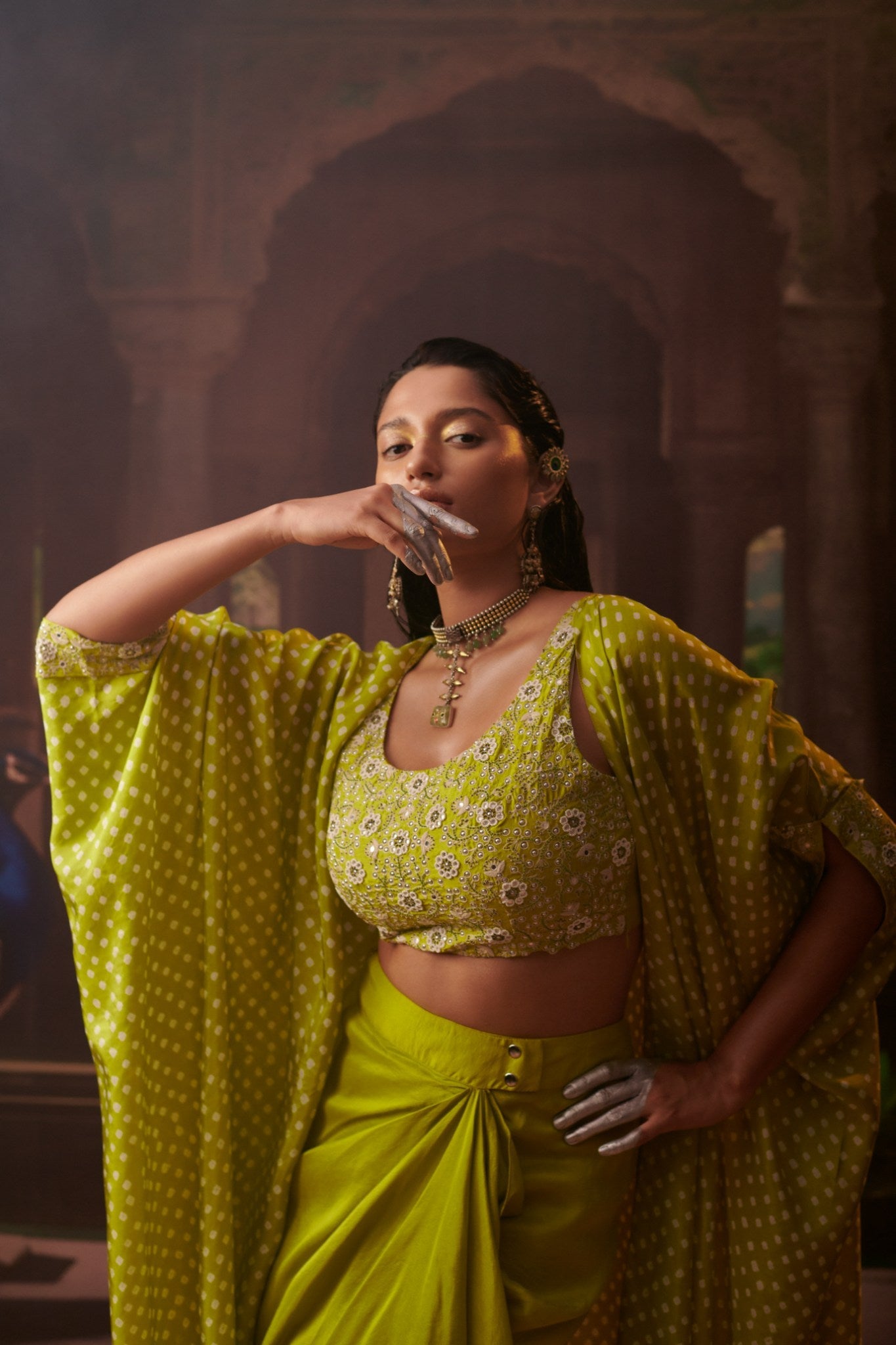 Rimjhim 3pc bandhni cape set