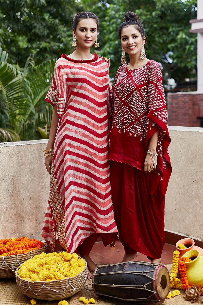 leheria kaftan set with gota embroidery