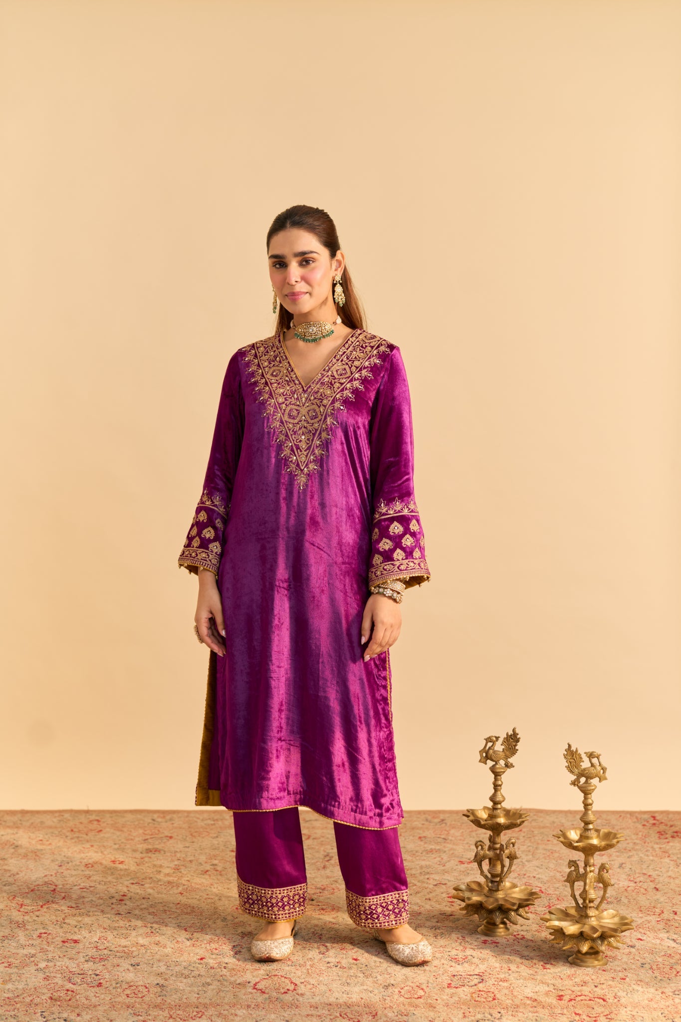 Aynaz - Deep Purple Kurta with Salwar and Dupatta