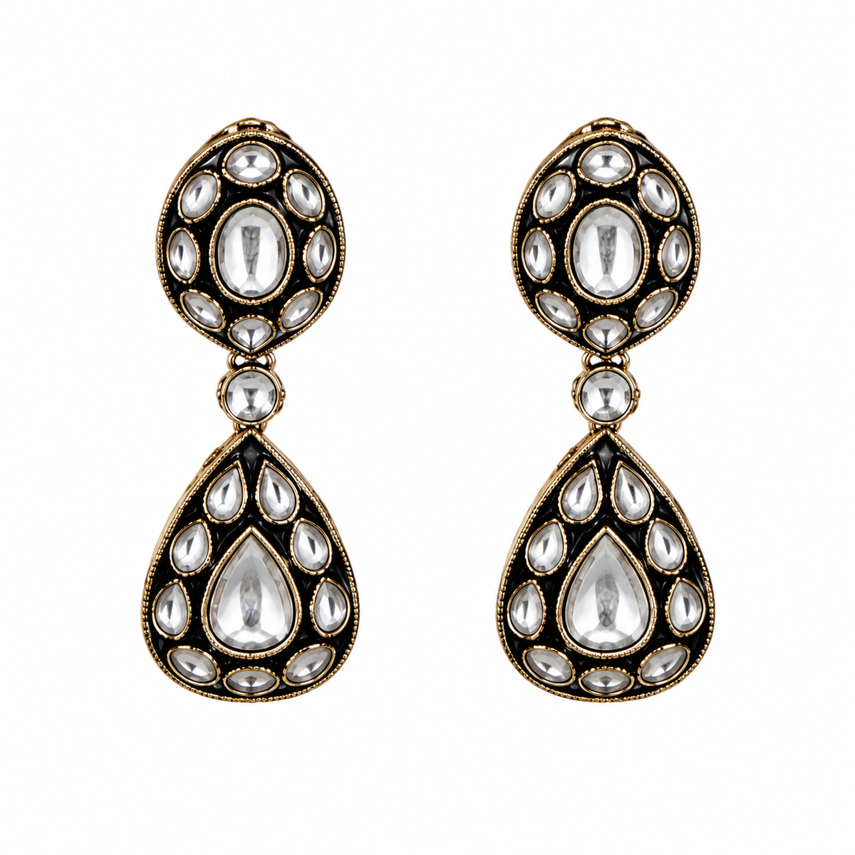 Gold Plated Kundan Polki Necklace Set with Maang Tikka and Earrings