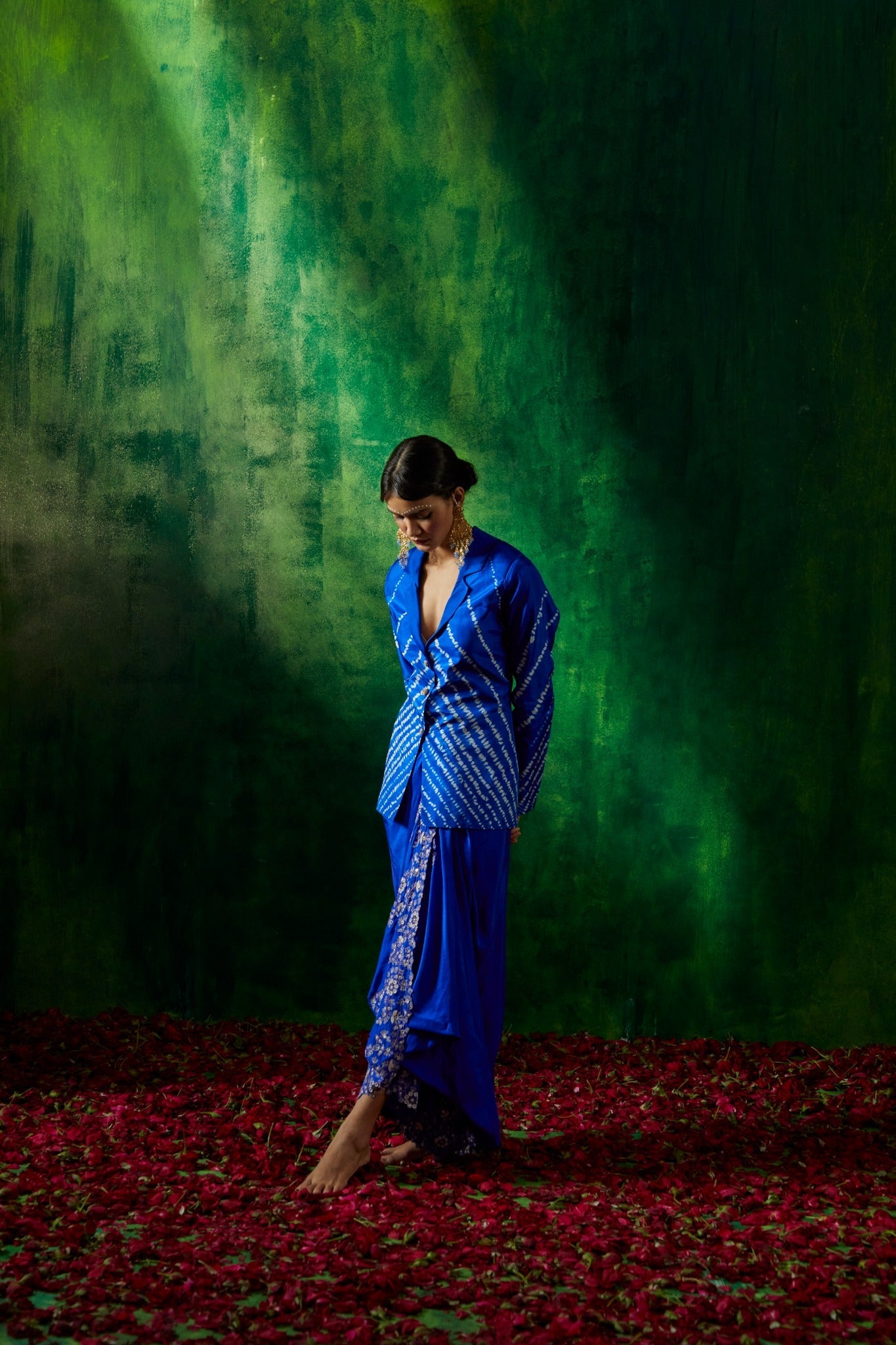 Tie and dye blazer with drape skirt