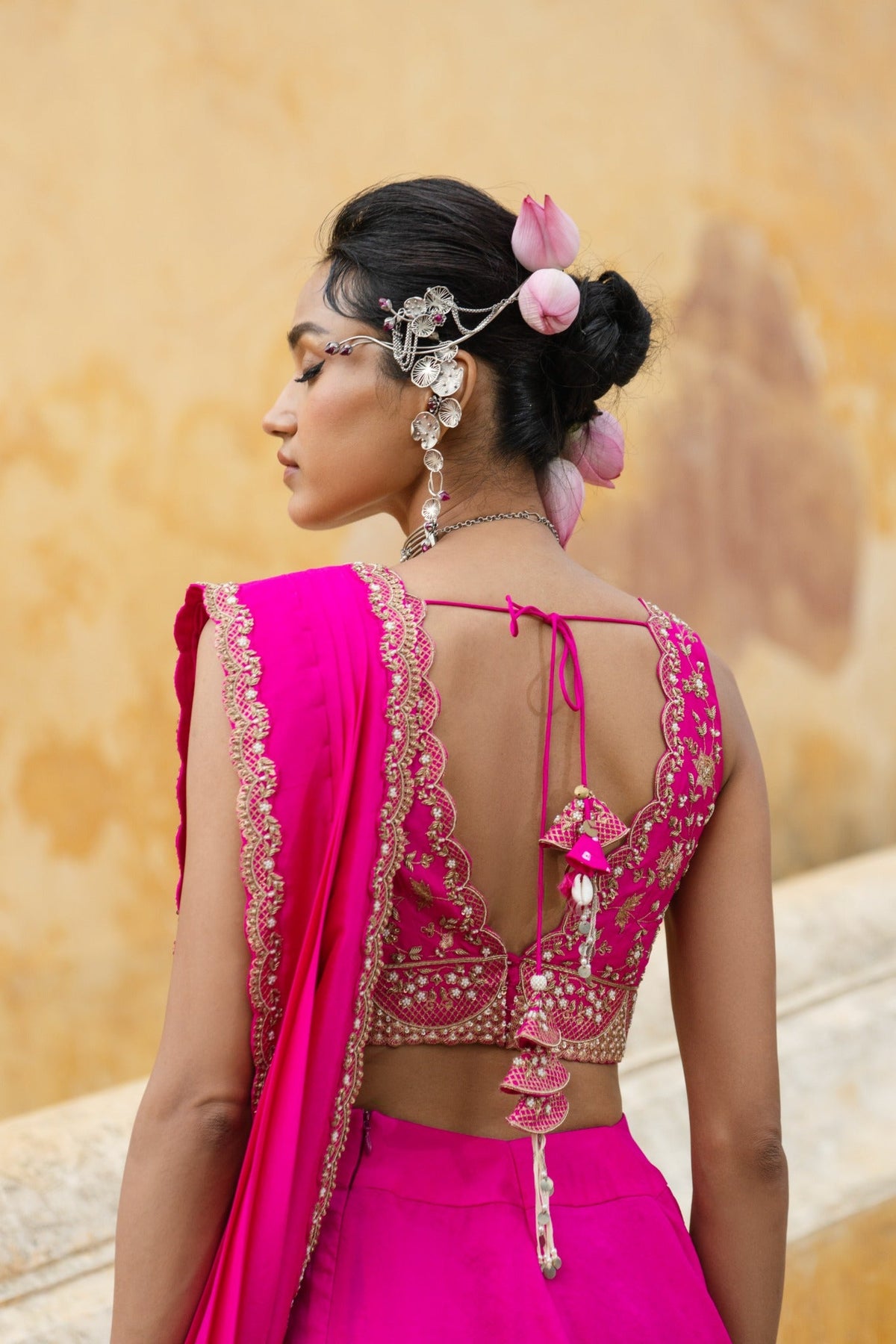 Bright fuschia draped saree