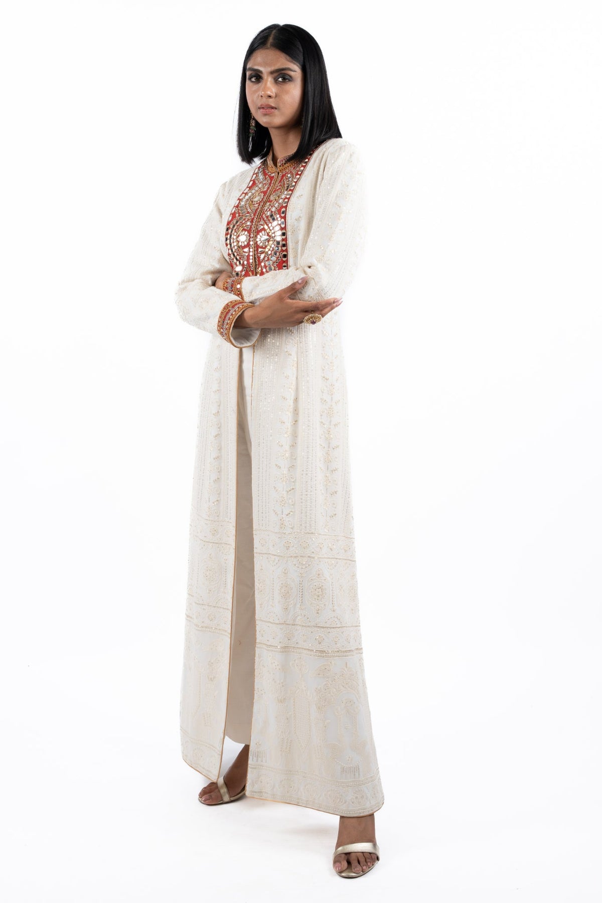 Ivory Embroidered Long Jacket Set
