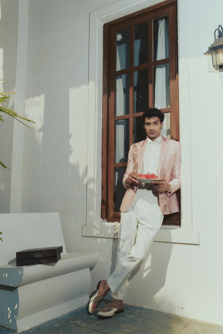 PINK EMBROIDERED TUXEDO SET