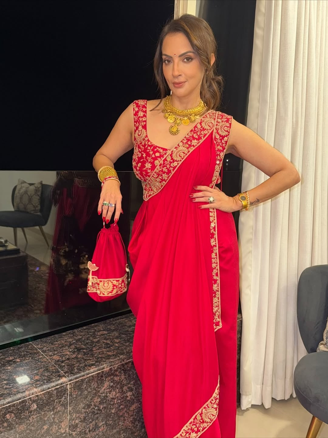 drape chandbali saree